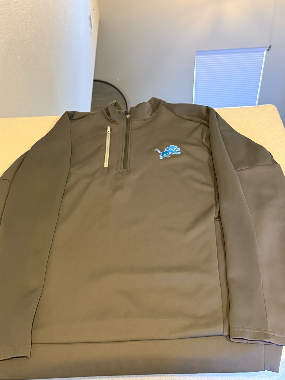Detroit Lions Antigua Quarter-Zip Pullover with Blue Logo